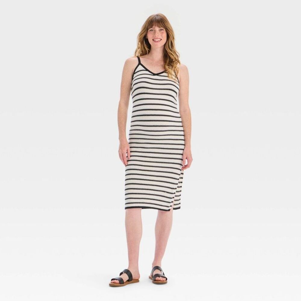 Isabel Maternity by Ingrid & Isabel Black and White Striped Knit Midi Dress